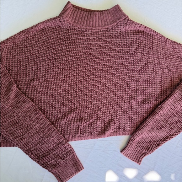 Hollister Sweaters - Hollister Waffle-Knit Cropped Turtleneck - Dusty Rose